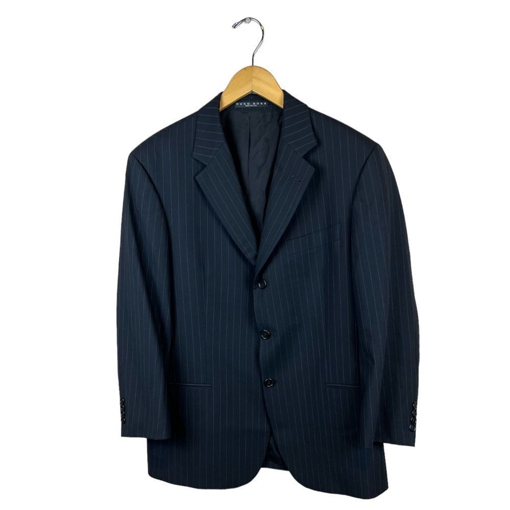 HUGO BOSS Men’s 40S Black / Purple Stripe Wool Suit Flat Front 36 x 30